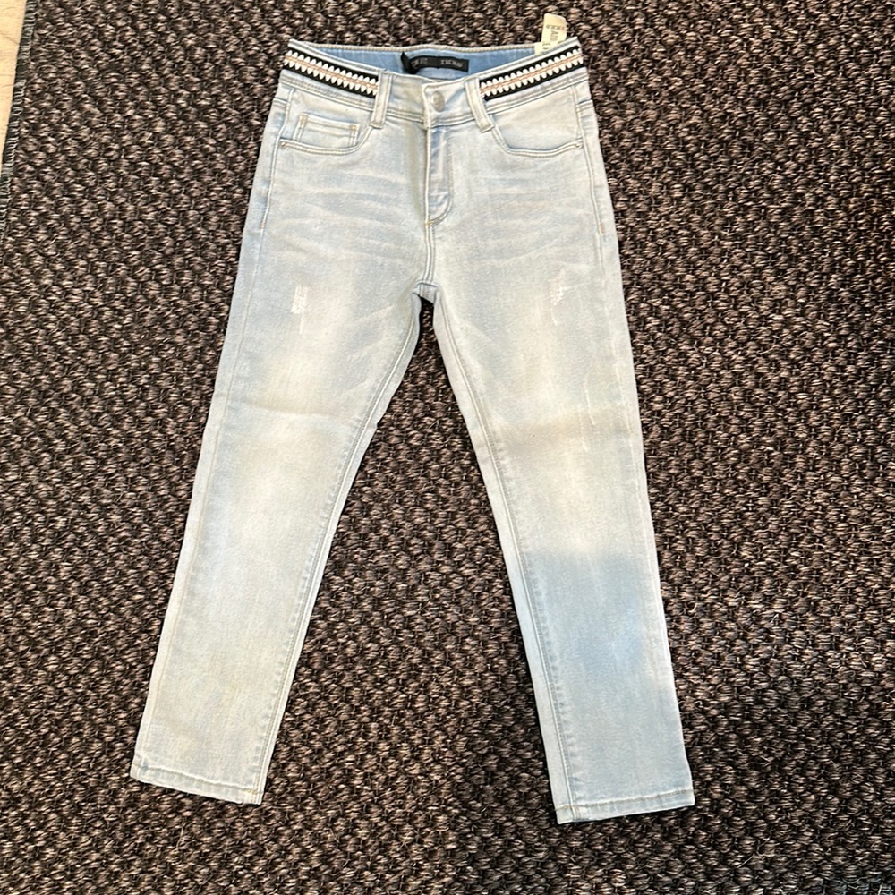 Ikks light blue adjustable Jean with embroidered waist.  Girls size 8